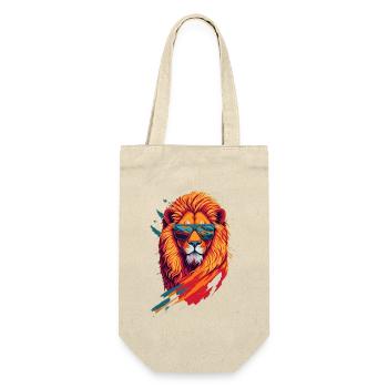 Roaring Retro: Aggressive Lion T-Shirt Art - Geschenkbeutel für Flaschen - Natur - Vorne