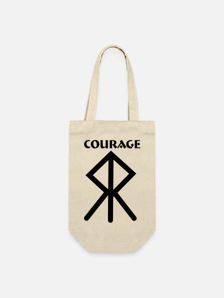 Courage Wikingerrune mit Text COURAGE - Geschenkbeutel für Flaschen - Natur