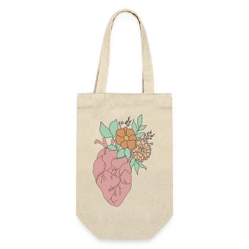 anatomisches Herz mit Blumen, Outline weiß - Geschenkbeutel für Flaschen - Natur - Vorne
