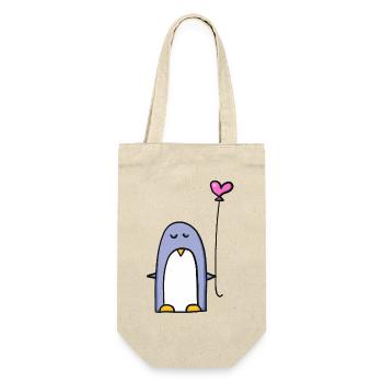 Pinguin mit Herzballon - Geschenkbeutel für Flaschen - Natur - Vorne