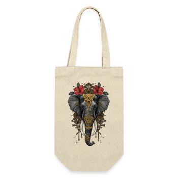 Mandala-Elefant - Geschenkbeutel für Flaschen - Natur - Vorne