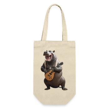 Nilpferd Musiker Gitarre - Geschenkbeutel für Flaschen - Natur - Vorne
