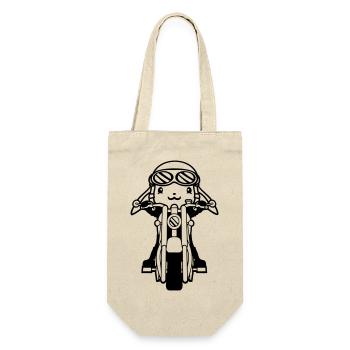 Hase Motorrad Fahren Biker Fahrer Roller Mofa Cool - Geschenkbeutel für Flaschen - Natur - Vorne