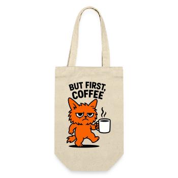 But first coffee cat - Geschenkbeutel für Flaschen - Natur - Vorne