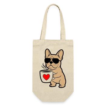 Frenchie Hund Kaffee Comic - Geschenkbeutel für Flaschen - Natur - Vorne