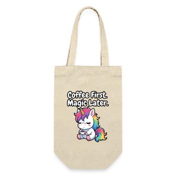 Erst Kaffee, Magie und später Einhorn - Geschenkbeutel für Flaschen - Natur - Vorne