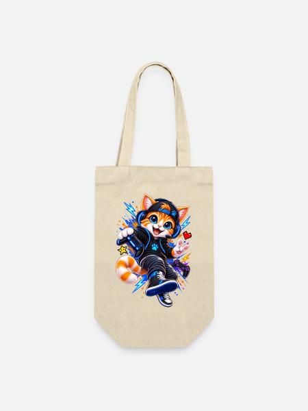 Gaming Katze – Gamer Cat - Geschenkbeutel für Flaschen - Natur