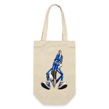 Blauer Stift Müde Cartoonfigur - Geschenkbeutel für Flaschen - Natur - Vorne