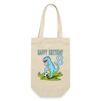 Dinosaurier Rex Fußball 8 Happy Birthday Blau - Geschenkbeutel für Flaschen - Natur - Vorne