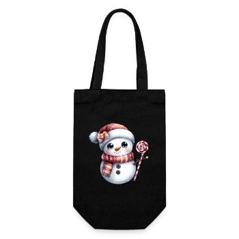 Niedlicher Schneemann mit Lolli - Geschenkbeutel für Flaschen - Schwarz - Vorne