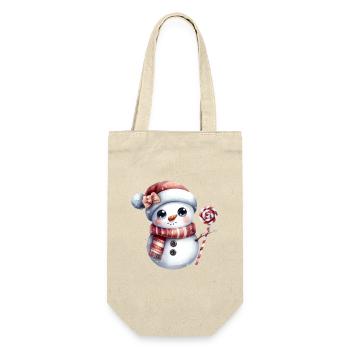 Niedlicher Schneemann mit Lolli - Geschenkbeutel für Flaschen - Natur - Vorne