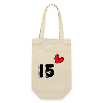 15 JAHRE. 15-jähriges JUBILÄUM. GEBURTSTAG 15 JAHRE. 15 - Geschenkbeutel für Flaschen - Natur - Vorne