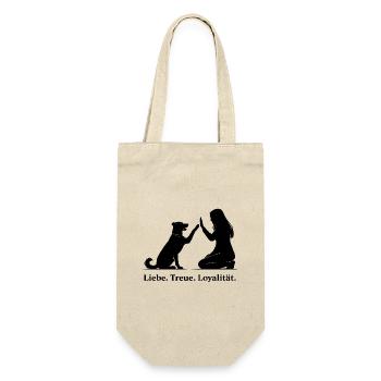 Herzlicher High-Five: Hund und Mensch - Geschenkbeutel für Flaschen - Natur - Vorne