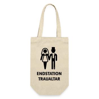 Endstation Traualtar (Bräutigam / Braut / JGA / B) - Geschenkbeutel für Flaschen - Natur - Vorne