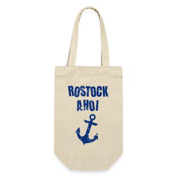 Rostock Ahoi vintage Spruch Seefahrer Küste - Geschenkbeutel für Flaschen - Natur - Vorne