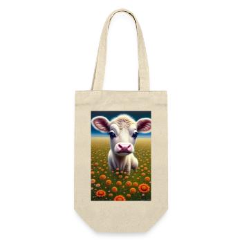 Süsse Baby Kuh auf einer Blumenwiese - Geschenkbeutel für Flaschen - Natur - Vorne