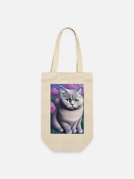 Niedliche Katze auf Blumenwiese - Geschenkbeutel für Flaschen - Natur