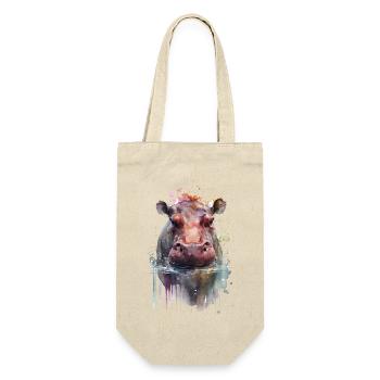 Nilpferd Flusspferd Hippo Auquarell - Geschenkbeutel für Flaschen - Natur - Vorne