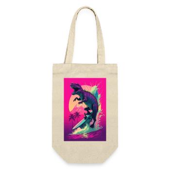 Dino Dinosaurier Surfing Surfer Retro Vaporwave - Geschenkbeutel für Flaschen - Natur - Vorne