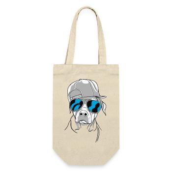 Cooler Hund mit Sonnenbrille (Blau) und Cap - Geschenkbeutel für Flaschen - Natur - Vorne
