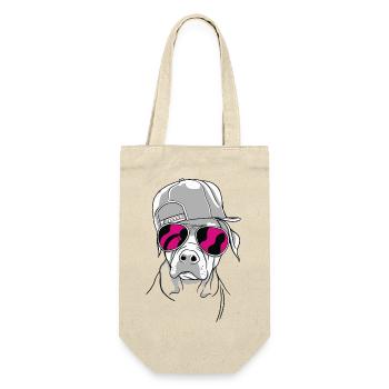 Cooler Hund mit Sonnenbrille (Rot) und Cap - Geschenkbeutel für Flaschen - Natur - Vorne