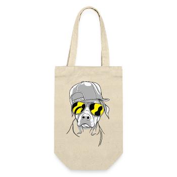Cooler Hund mit Sonnenbrille (Gelb) und Cap - Geschenkbeutel für Flaschen - Natur - Vorne