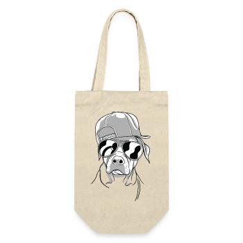 Cooler Hund mit Sonnenbrille (Schwarz) und Cap - Geschenkbeutel für Flaschen - Natur - Vorne