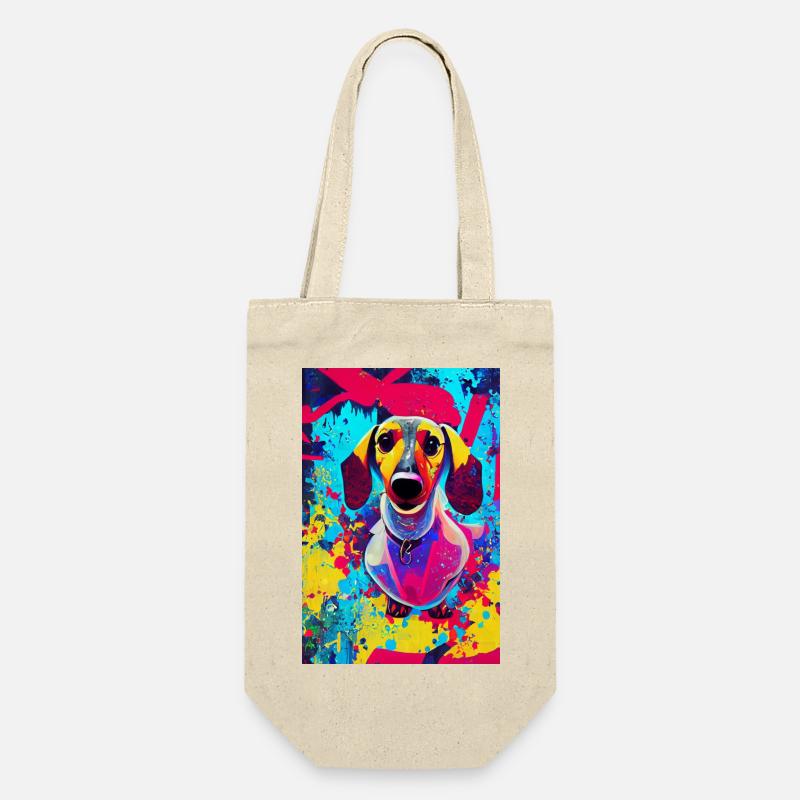 Modernes Pop-Art Print | Dackel mit Graffiti Bunt - Geschenkbeutel für Flaschen - Natur