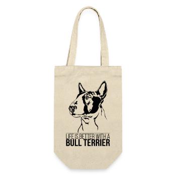 Bull Terrier life is better Hundespruch Wilsigns - Geschenkbeutel für Flaschen - Natur - Vorne
