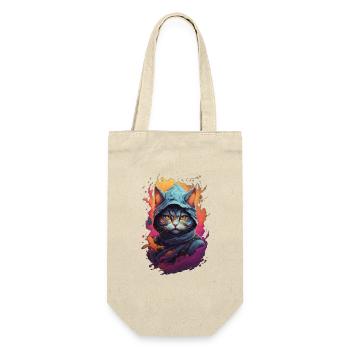 Feuriger Katzenkrieger: Detaillierte Ninja-Katze - Geschenkbeutel für Flaschen - Natur - Vorne