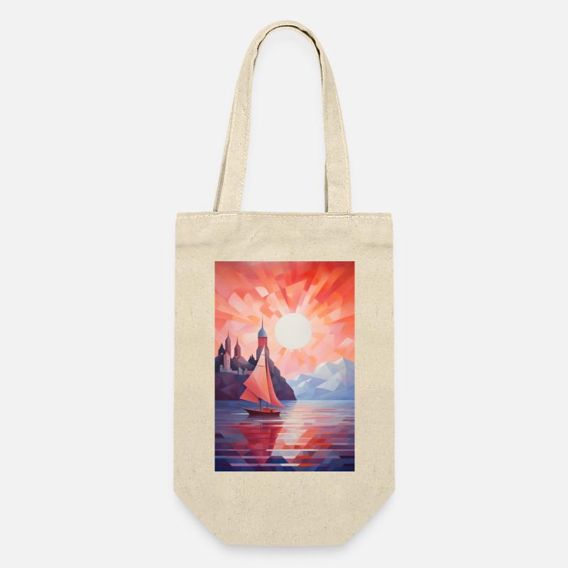 Maritime Landscape in a Geometric Style - Gift Bag for Bottles - nature
