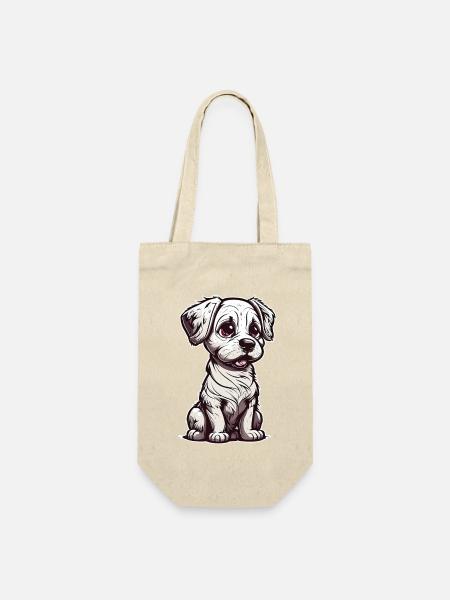 Sitzender niedlicher Baby Hund mit großen Augen - Geschenkbeutel für Flaschen - Natur