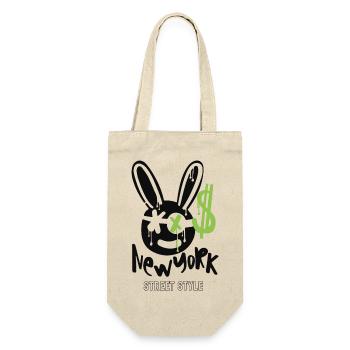 street, new york, rabbit, dollar - Geschenkbeutel für Flaschen - Natur - Vorne