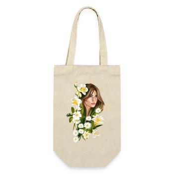 BELIA Illustration Frau mit weißen Blumen - Geschenkbeutel für Flaschen - Natur - Vorne
