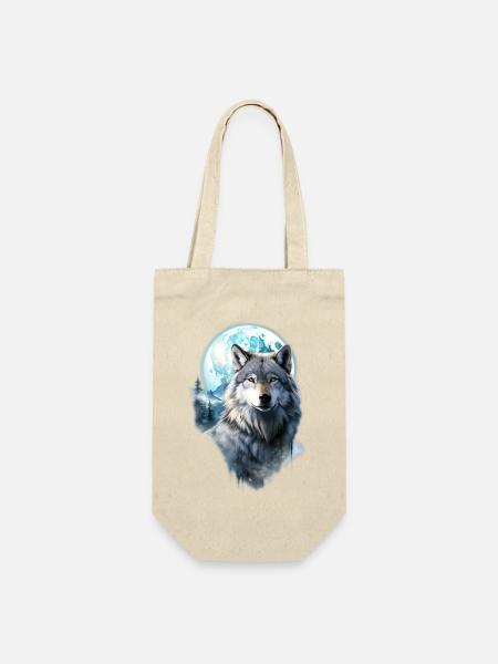 Wolf Mond Wald - Geschenkbeutel für Flaschen - Natur