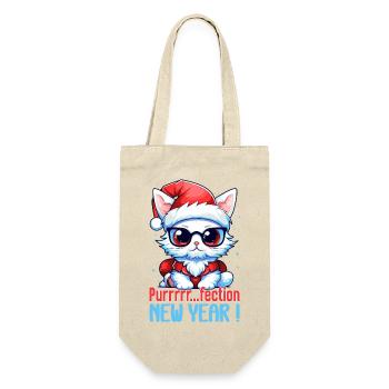 Fluffy white Mrrrrr... Perfect kitten, New Year - Gift Bag for Bottles - nature - Front