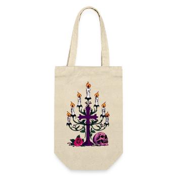 Kerzenständer, Menschenschädel, Rosenblüte - Geschenkbeutel für Flaschen - Natur - Vorne