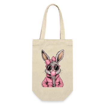 Cooler Hase mit Sonnenbrille und Kaugummi - Geschenkbeutel für Flaschen - Natur - Vorne