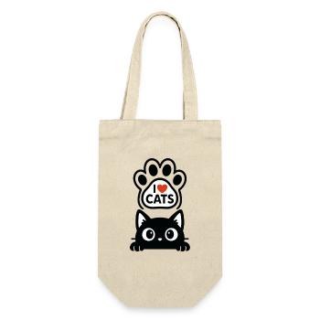 Ich liebe Katzen - Geschenkbeutel für Flaschen - Natur - Vorne