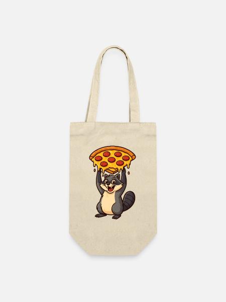 Waschbär trägt Pizza - Geschenkbeutel für Flaschen - Natur