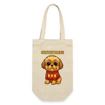 Shih Tzu Hund Leon: Shihtzuphrenie - Geschenkbeutel für Flaschen - Natur - Vorne