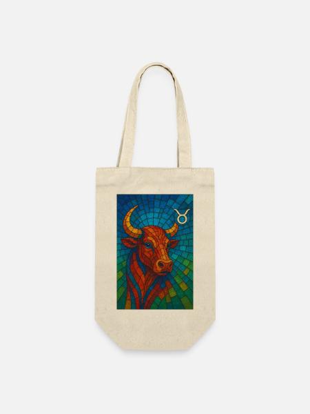 Taurus Stier – Buntes Glasmosaik Sternzeichen - Geschenkbeutel für Flaschen - Natur