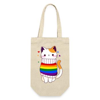 LGBTQ Regenbogenfahne Katze Queer CSD Pride - Geschenkbeutel für Flaschen - Natur - Vorne