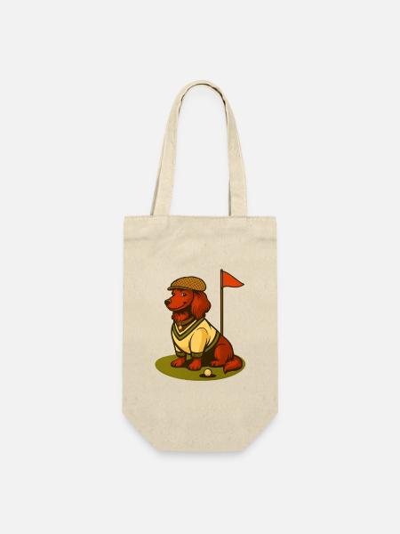 Golf Dackel im Retro-Outfit mit Fahne. - Geschenkbeutel für Flaschen - Natur