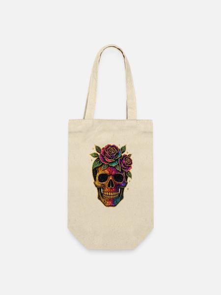 Galaktischer Totenkopf mit Rosen Halloween - Geschenkbeutel für Flaschen - Natur