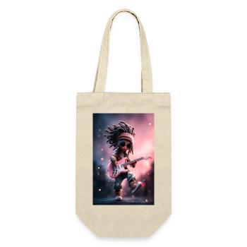 Dreadlock-Rock-Puppe mit rosa Gitarre - Geschenkbeutel für Flaschen - Natur - Vorne