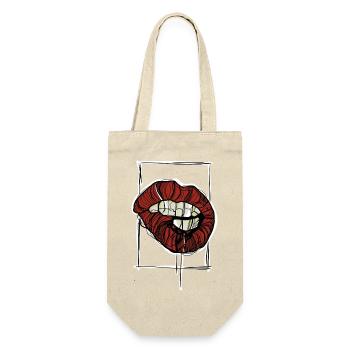 Rote Lippen Grafik Graphische Skizze - Geschenkbeutel für Flaschen - Natur - Vorne