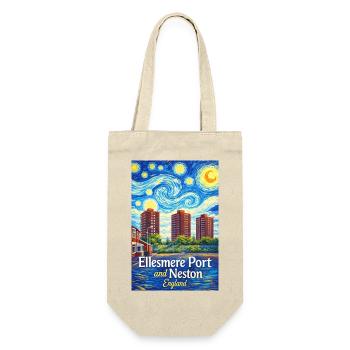 Ellesmere Port & Neston England Skyline - Geschenkbeutel für Flaschen - Natur - Vorne
