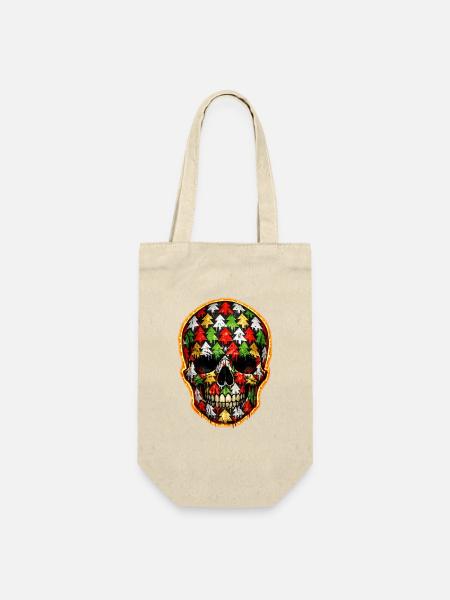 Totenkopf mit Tannenbaummotiv . 1 - Geschenkbeutel für Flaschen - Natur