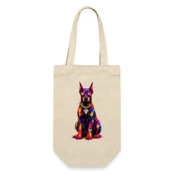 Bunter Neonhund mit Diamant - Geschenkbeutel für Flaschen - Natur - Vorne